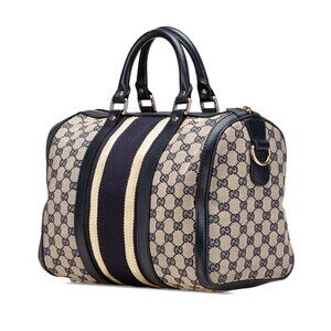 Gucci Bag Beige Tan Canvas Leather Blue Boston Navy Shoulder GG